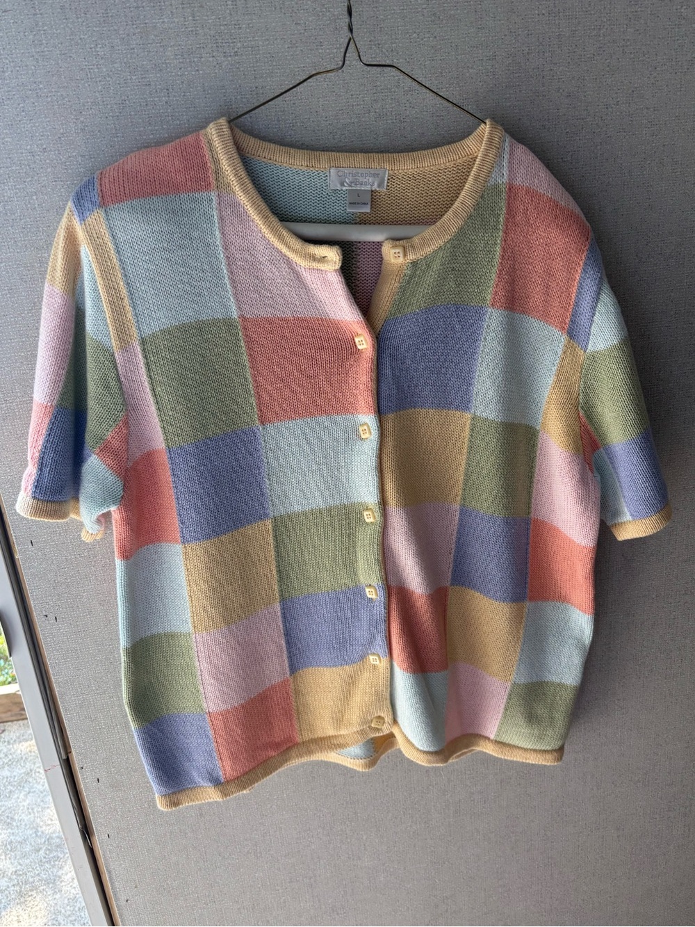 Christopher & Banks Pastel Checker Short-Sleeve Cardigan - Multi Pastels